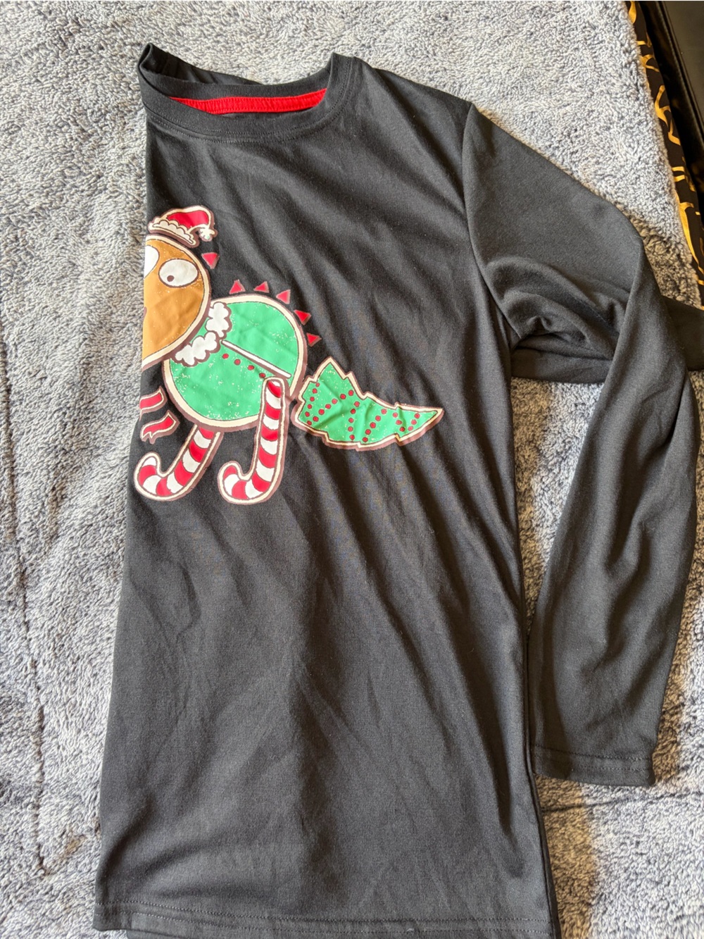 Cat & Jack Black Long-Sleeve Kids Holiday Dino Top with Green and Red Accents